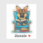 Sticker Un chiot berger allemand lisant un livre (Feuille)