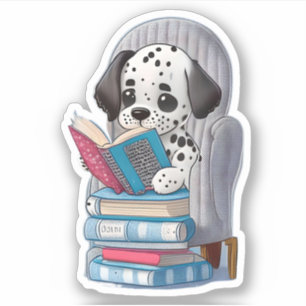 Sticker Un chiot de Dalmation lisant un livre