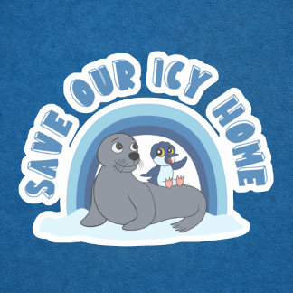 Sticker Un dessin animé de phoque et de manchot "Sauvez no