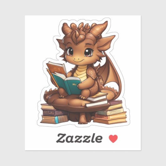 Sticker Un dragon brun en lecture (Feuille)