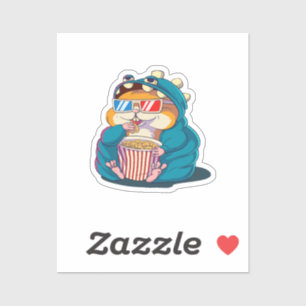 Sticker Un drôle de hamster aux lunettes mange du pop-corn