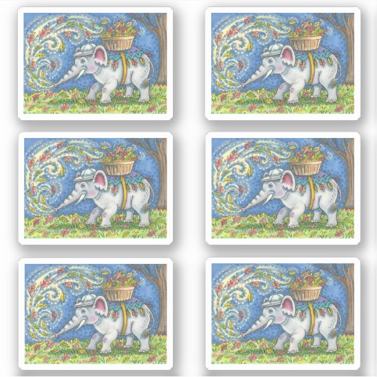 STICKER UN ÉLÉPHANT AMUSANT QUI SOULÈVE DES FEUILLES D'AUT (Devant)