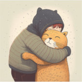 Sticker Un enfant embrasse le mignon chat au gingembre. En (Devant)