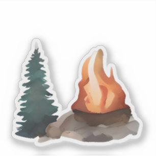 Sticker Un feu de camp sous les pins