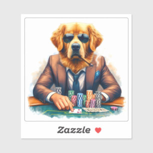Sticker Un Golden Retriever habillé en costume joue au pok