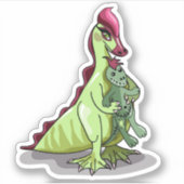 Sticker Un Hadrosaurus Féminin Tenant Une Poupée. (Devant)
