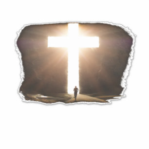 Sticker Un homme courant vers la Croix chrétienne de Jés