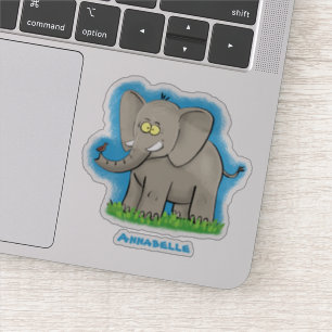 Sticker Un joli éléphant drôle avec un oiseau sur le tronc