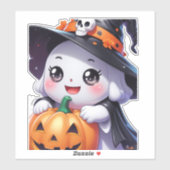 Sticker Un joli fantôme d'Halloween avec Citrouille (Feuille)
