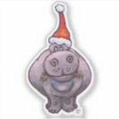 Sticker Un joli hippo dans un chapeau de Père Noël (Devant)
