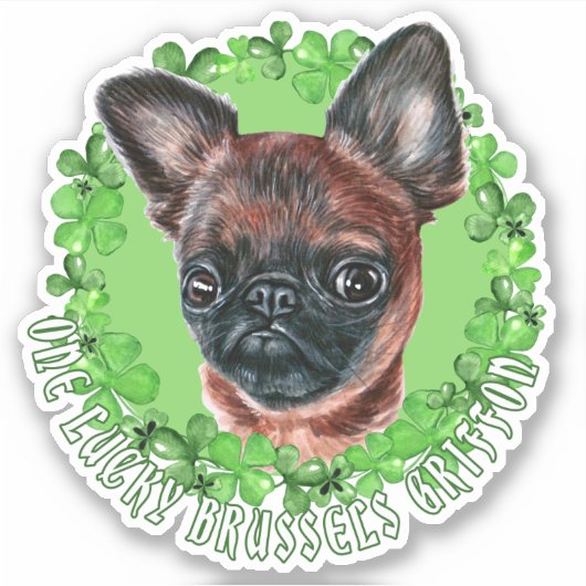 Sticker Un Lucky Brussels Griffon Funny St Patrick Chien (Devant)