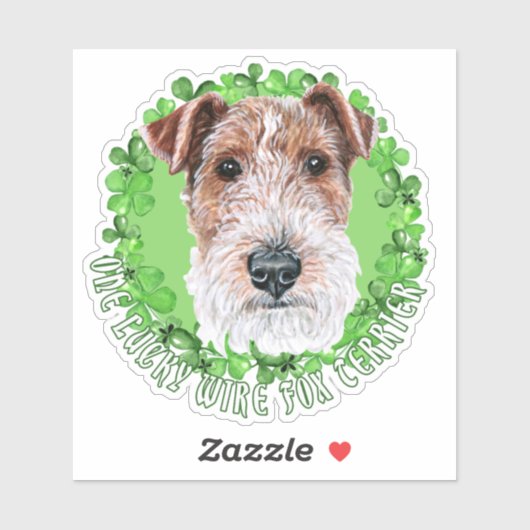 Sticker Un Lucky Wire Fox Terrier Funny St Patrick Chien (Feuille)