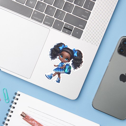 Sticker Un membre de l'équipe chaleureuse - Bleu (Ordinateur portable avec iPhone)