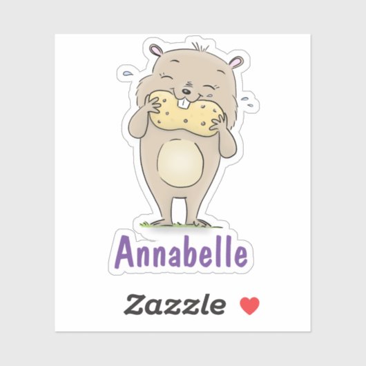 Sticker Un mignon hamster marron mangeant un dessin de noi (Feuille)