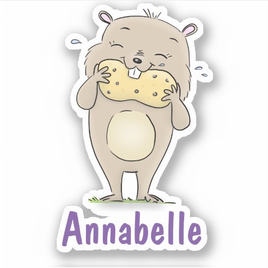 Sticker Un mignon hamster marron mangeant un dessin de noi (Devant)