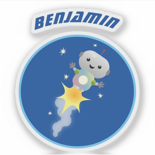 Sticker Un mignon robot volant dans l'espace dessin animé (Devant)