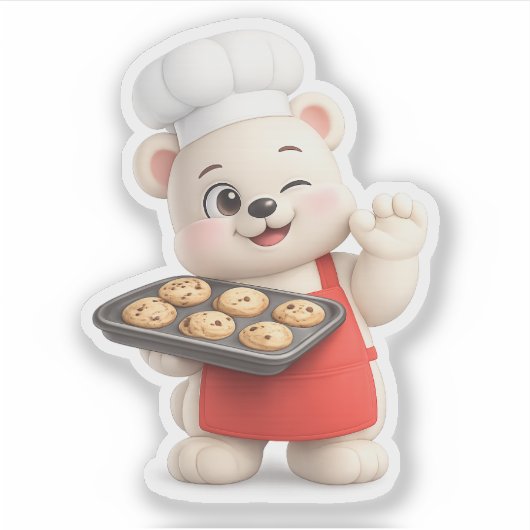 Sticker Un ours mignon avec un biscuit. (Devant)