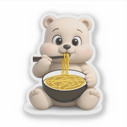 Sticker Un ours mignon mangeant des nouilles. (Devant)