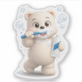 Sticker Un ours se brossant les dents. (Devant)