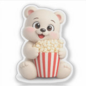 Sticker Un personnage d'ours mignon mangeant du pop-corn. (Devant)
