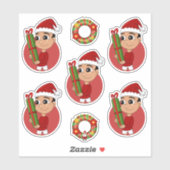 Sticker Un petit mignon tenant un cadeau de Noël (Feuille)