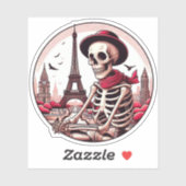 Sticker Un squelette d'artiste cool à Paris (Feuille)