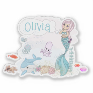 Sticker Under the Sea Sweet Mermaid Personalized