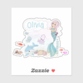 Sticker Under the Sea Sweet Mermaid Personalized (Feuille)