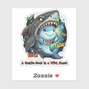 Sticker Une âme douce sous un masque sauvage Requin mignon