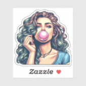 Sticker Une femme soufflant bulle gomme bulle art (Feuille)