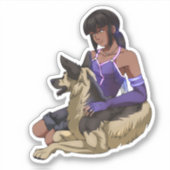 Sticker Une fille et son chien dans l'espace (Devant)