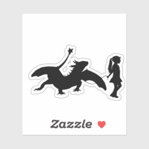 Sticker Une Fille Marchant Son Pet Dragon Funny Gag Cadeau