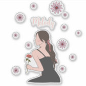 Sticker Une fille Rose à la fleur rose (Devant)