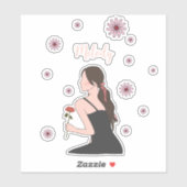 Sticker Une fille Rose à la fleur rose (Feuille)