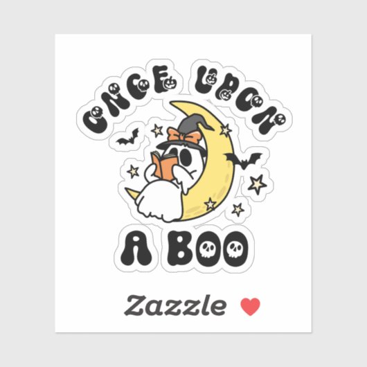 Sticker Une fois sur un Boo mignon fantôme lecture Hallowe (Feuille)