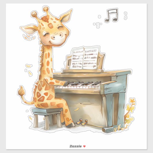 Sticker Une Jolie Giraffe Bébé Joue La Guitare (Feuille)