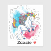 Sticker Une licorne blanche avec queue arc-en-ciel qui est (Feuille)