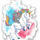 Sticker Une licorne blanche avec queue arc-en-ciel qui est (Devant)