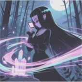 Sticker Une mignonne sorcière rechargeant des cristaux dan (Devant)