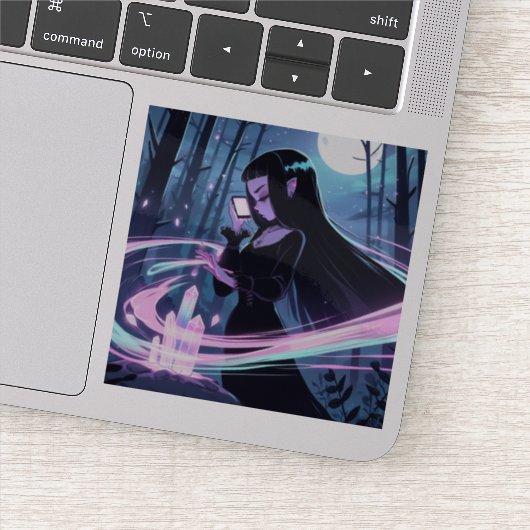 Sticker Une mignonne sorcière rechargeant des cristaux dan (Détail)