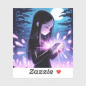 Sticker Une mignonne sorcière rechargeant des cristaux dan (Feuille)