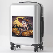 Sticker Une sorcière d'Halloween aux yeux verts sur Jack-O (Sur valise)