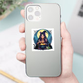Sticker Une sorcière, un chat noir et une Halloween de gre (Téléphone)