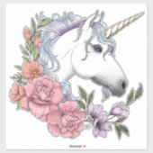 Sticker Unicorn blanc et Flowers (Feuille)