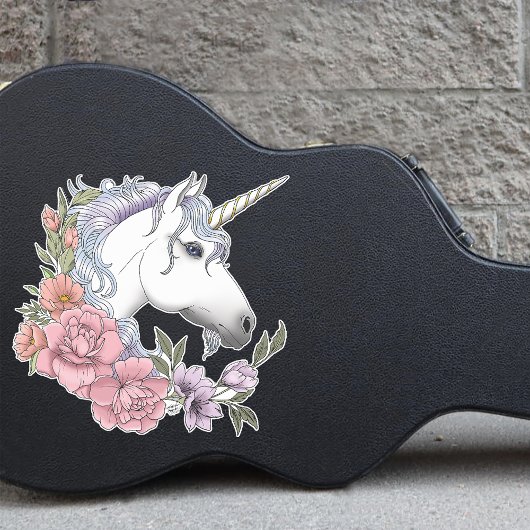 Sticker Unicorn blanc et Flowers
