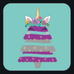 Sticker Unicorn Christmas Tree<br><div class="desc">Changez la couleur de l'arrière - plan pour en faire la vôtre !</div>