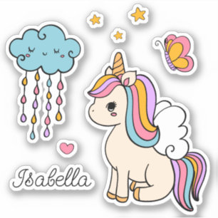 Sticker Unicorn mignon Whimsical Girl Nom personnalisé