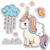 Sticker Unicorn mignon Whimsical Girl Nom personnalisé (Devant)