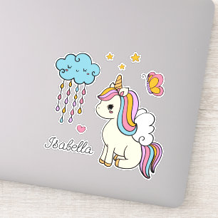 Sticker Unicorn mignon Whimsical Girl Nom personnalisé