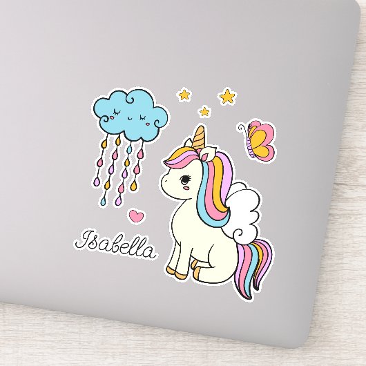 Sticker Unicorn mignon Whimsical Girl Nom personnalisé (Détail)